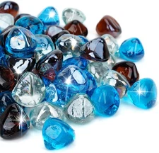 10LB Fire Glass Diamonds Mix for Fire Pit Fireplace & Decor, Blue Crystal Amber