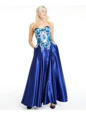 BLONDIE NITES Womens Blue Sleeveless Formal Fit + Flare Dress 3