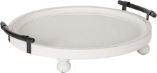 Kate and Laurel Bruillet Farmhouse Round Tray, 15 inch Diameter, Rustic White