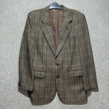 DAKS Tweed Blazer Mens 40R Brown Houndstooth Wool Cashmere Tailored Jacket