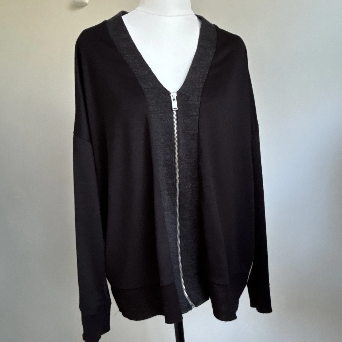 Zara Wool Blend Zip Cardigan M Black Blush Contrast Back Oversized