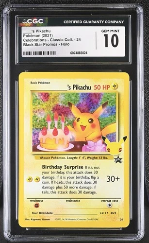 CGC 10 GEM MINT Birthday Pikachu Celebrations 24 Classic Collection Holo Pokemon
