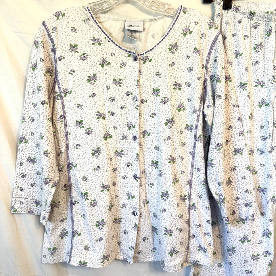 Conjunto de pijama de algodón Vermont Country Store flor púrpura ropa de salón floral pequeño Foto 2 de 4
