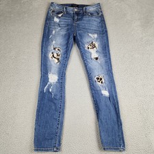 Judy Blue Jeans Womens 9/29 Blue Stretch Skinny Fit Faded Distressed Leopard
