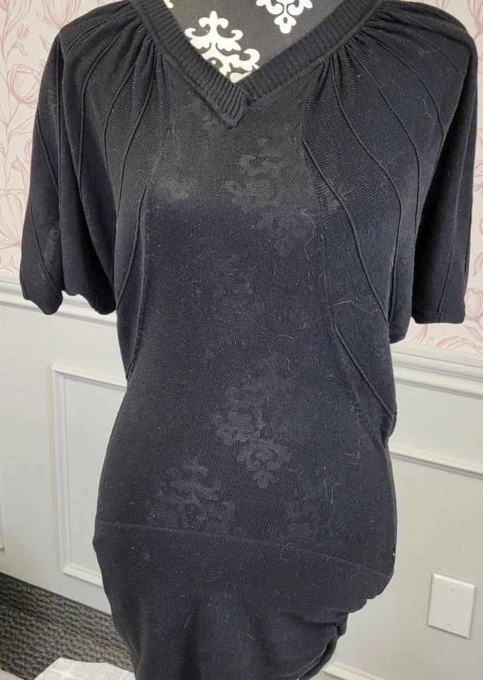 Camisa Derek Heart Mujer Mediana Negra Top Manga Globo Cuello en V Para Mujer Ajuste Forma Foto 4 de 4