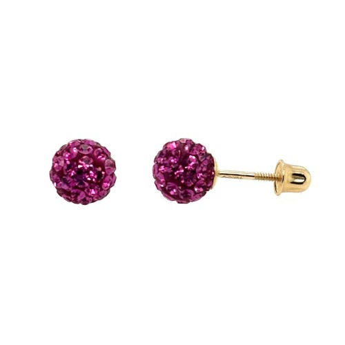14K Yellow Gold Round Crystal Ball Screw Back Stud Earrings 10 mm - Picture 8 of 27
