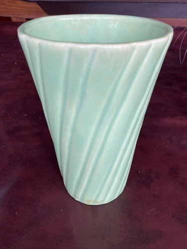 Bauer Pottery Light Green Mid-Century Swirl Vase - 8-1/2" Tall