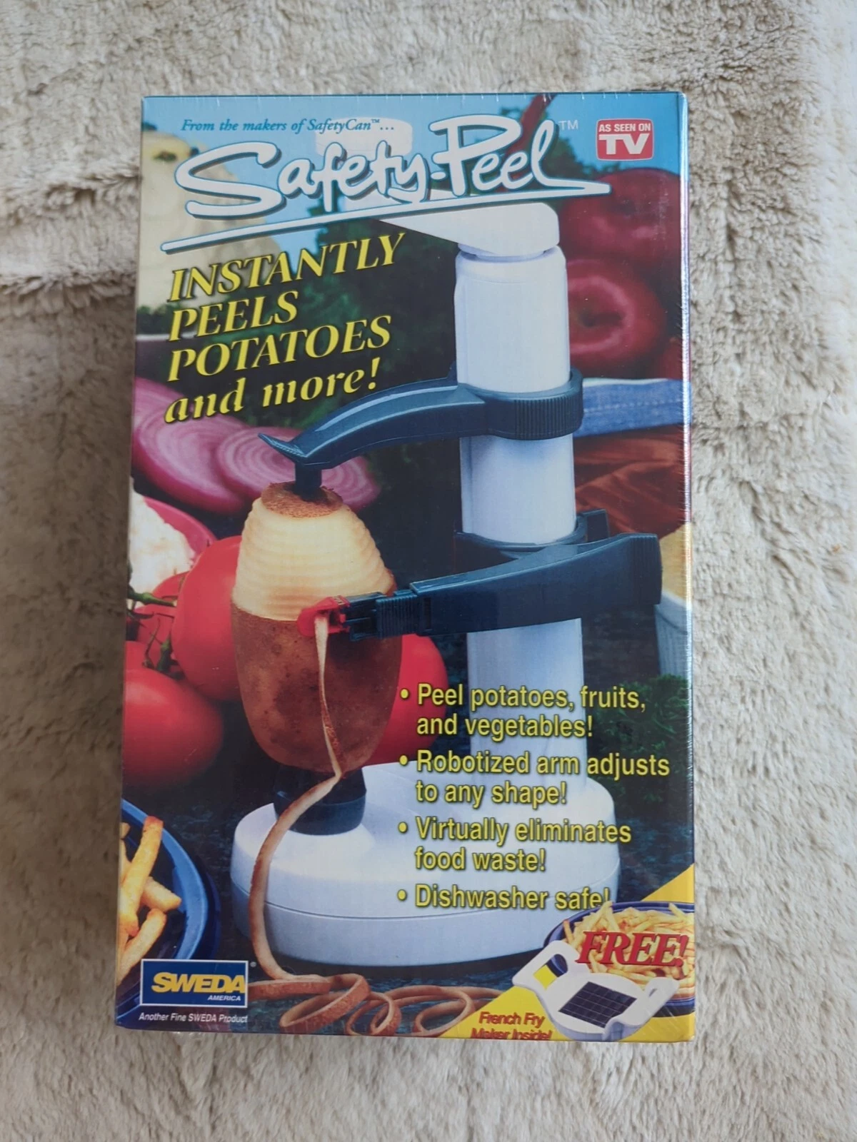 SAFETY-PEEL "AS SEEN ON TV" Potato Vegetable Fruit Peeler Open Box SWEDA