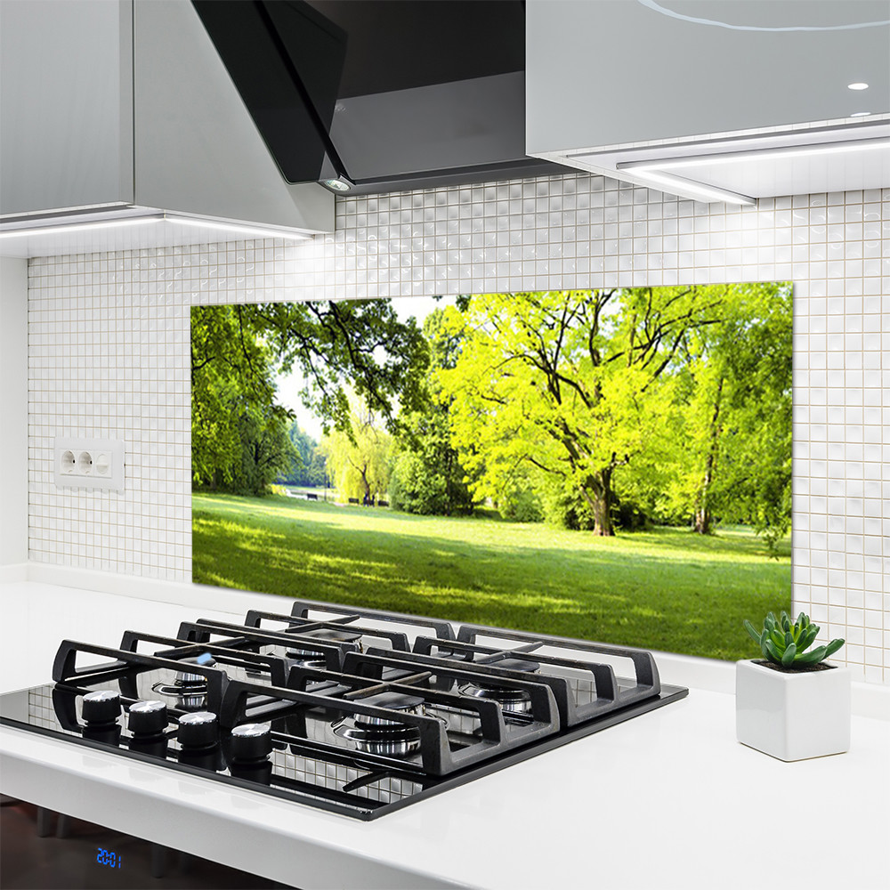 Crédence cuisine en verre 120x60 anti projections motif arbres et herbe