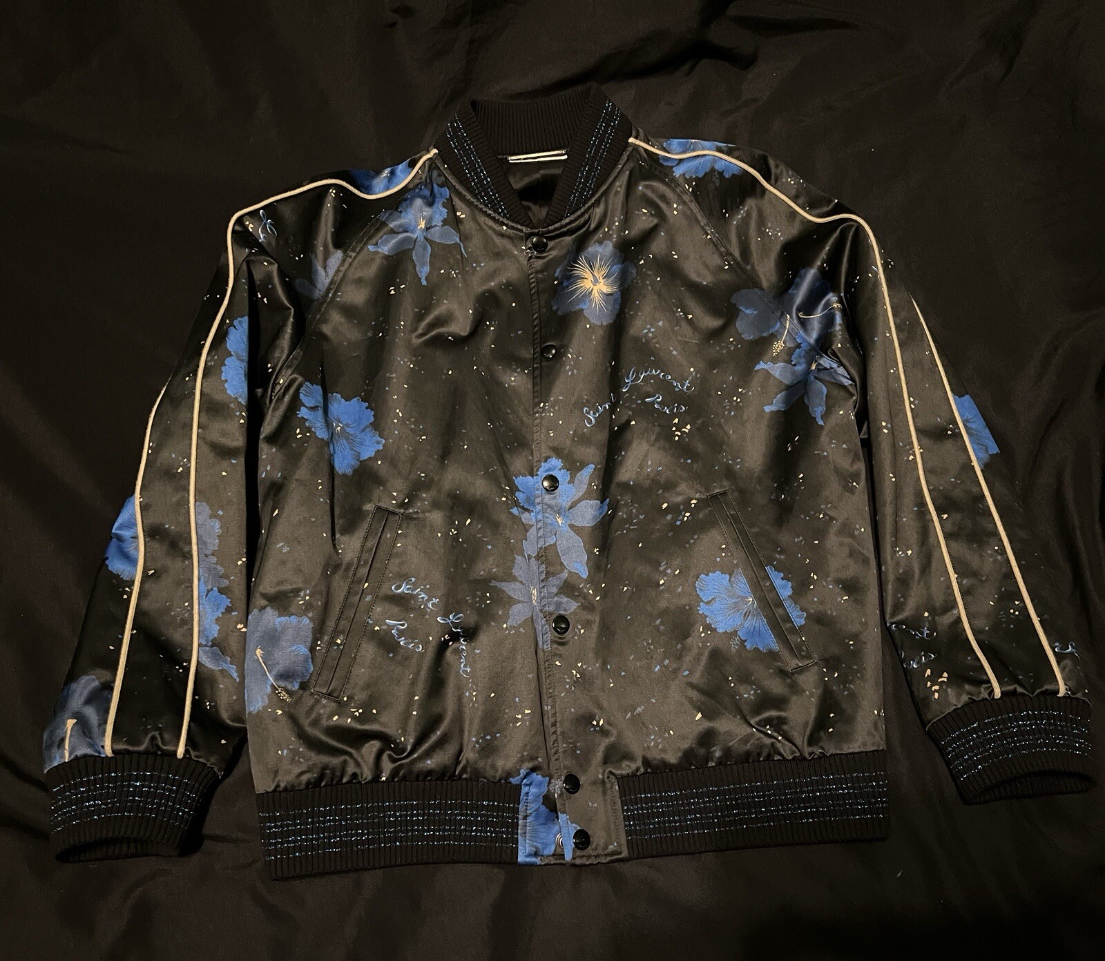 Giacca Teddy Saint Laurent Paris Hibiscus stampa floreale