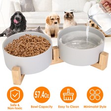 Elevated Dog Bowl Pet Feeder Ceramic Raised Food Water Stand w/ 2 Bowls Feeding
