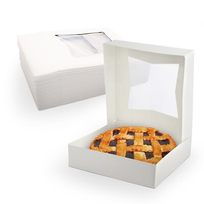 MT Products White Treat Boxes - 10'' x 10'' x 2.5'' Bakery Boxes - Pack of 15