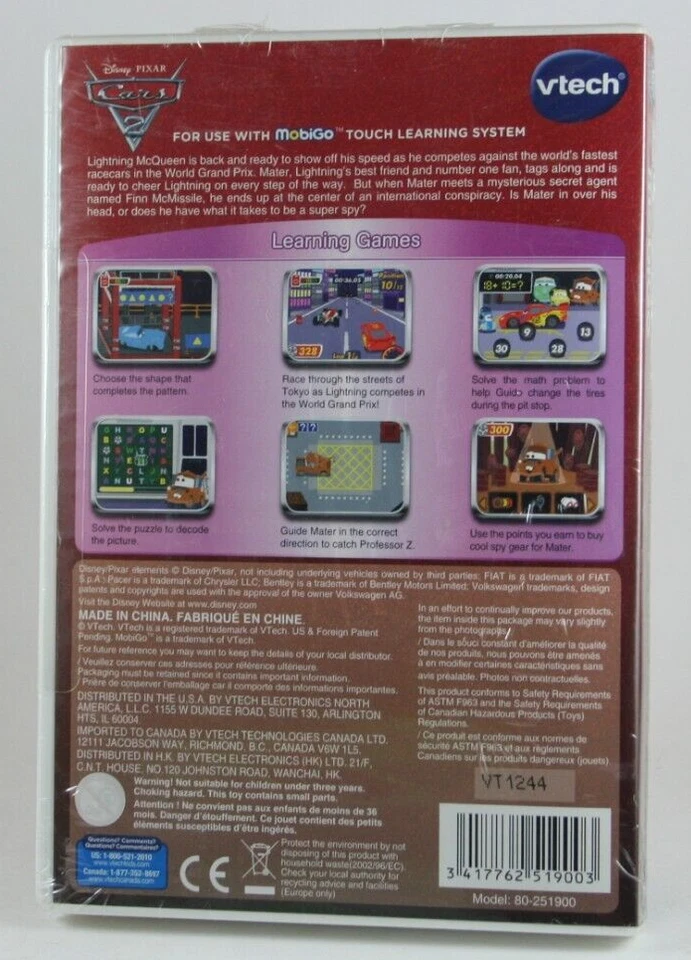 VTech MobiGo Software Disney's Cars 2 Pixar Educational Cartridge SEALED - Image 2 of 4