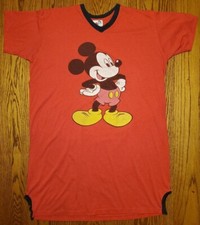 Vintage 80s Disney Designs Mickey Mouse Sleep Shirt OSFA Red Single Stitch USA