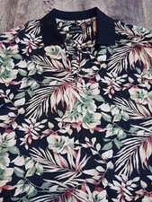 Izod Hawaiian Polo Shirt Mens Medium Black Floral Print Short Sleeve Button   