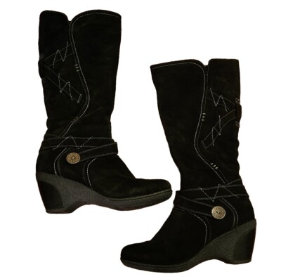 Blondo Womens Leana Suede Tall Boots Sz 10M Black Sporty Water Protect B1606-31