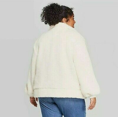 Ava & Viv Women's Plus Size Long Sleeve Sherpa Bomber Jacket Cream Size 2X NWT - Picture 2 of 2