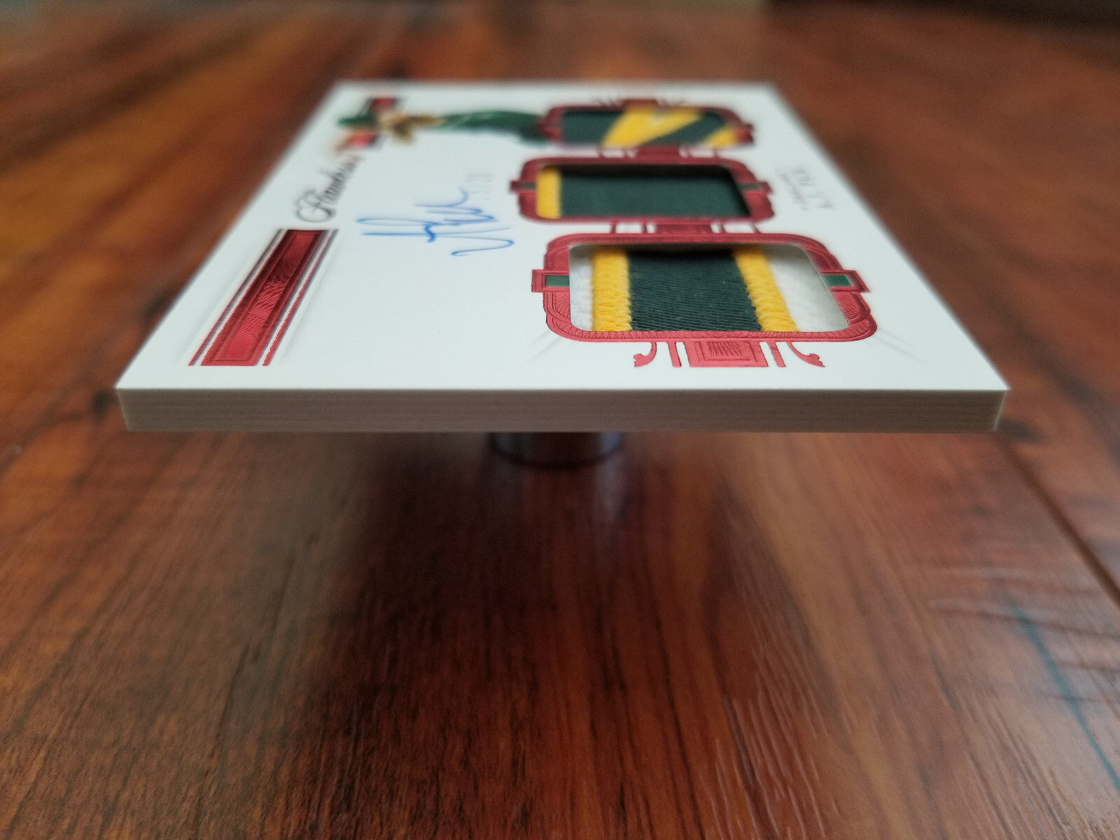 A.J. Puk 2021 Panini Flawless MLB Baseball Ruby Triple Patch Auto Card - #16/20 view 4