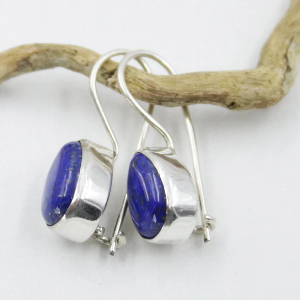 Lapislazzuli Orecchini Pendenti Argento Sterling 925 Gocce Moderno Cabochon Hv - Immagine 4 di 4