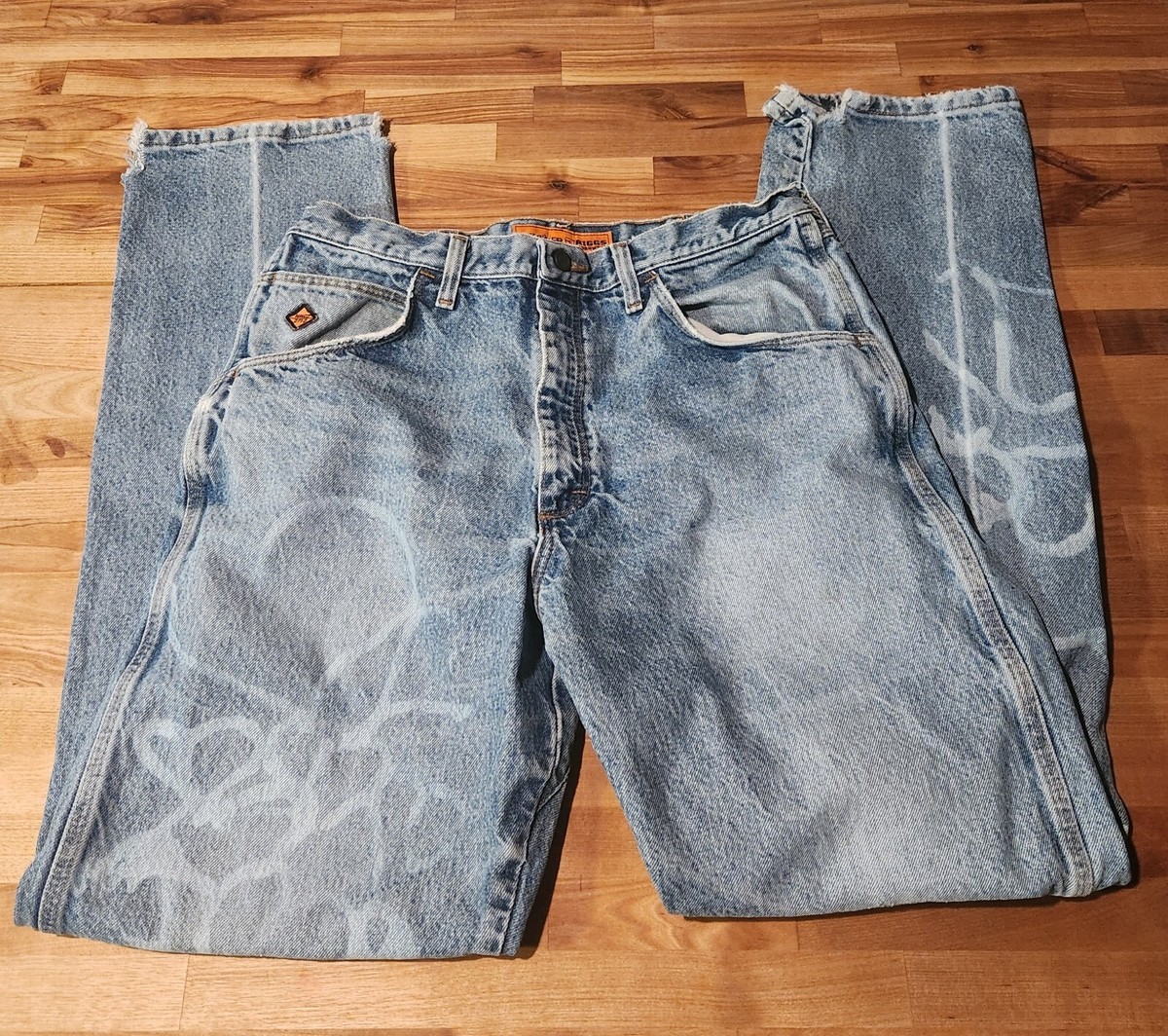 Custom Heart all over Bleach Blue Jeans Mens 34x35