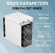 New Antminer S19k pro 110Th 2530W Asic Bitmain Crypto Bitcoin BTC Miner Mining