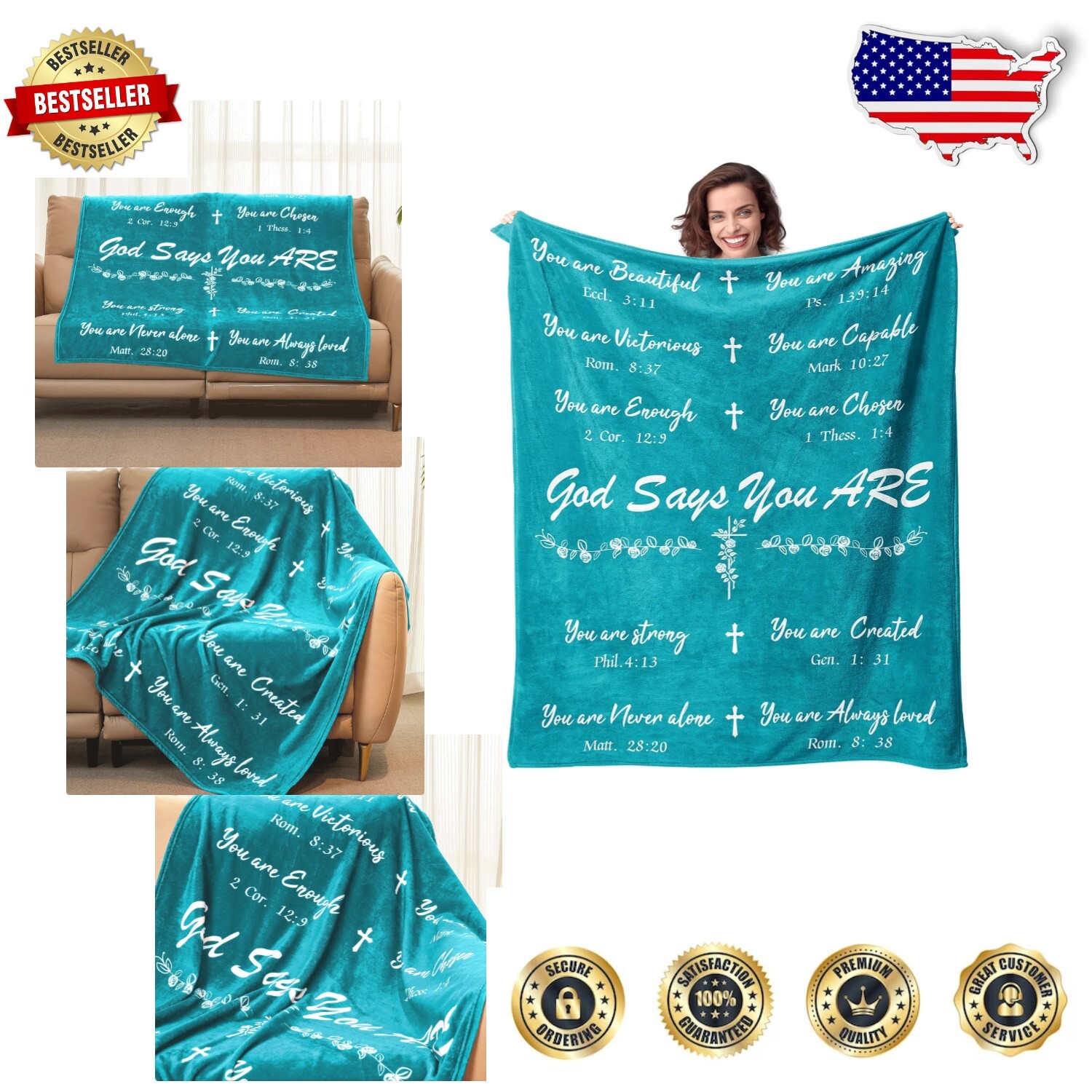 Teal Inspirational Blanket 60x80 for Women of Faith & Cozy Comfort  -image