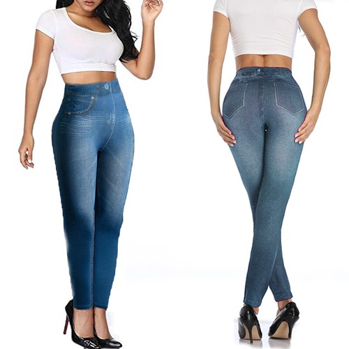 Ladies Winter Faux Denim Thick Thermal Skinny Jeggings Pants Denim Leggings - 第 12/16 張圖片