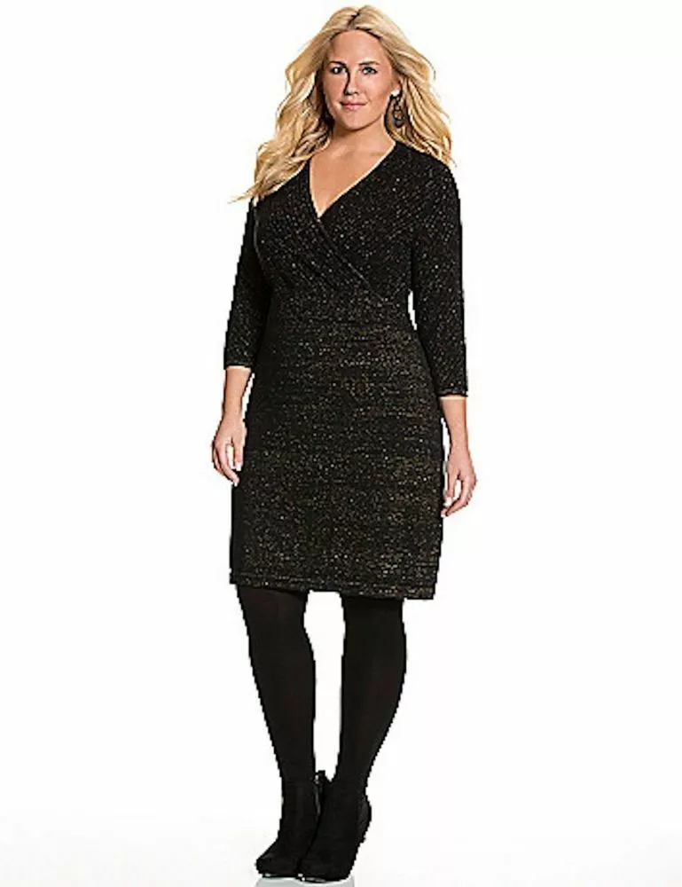 Lane Bryant Metallic Black Gold Plus Size Surplice Sweater Dress Size 18 20