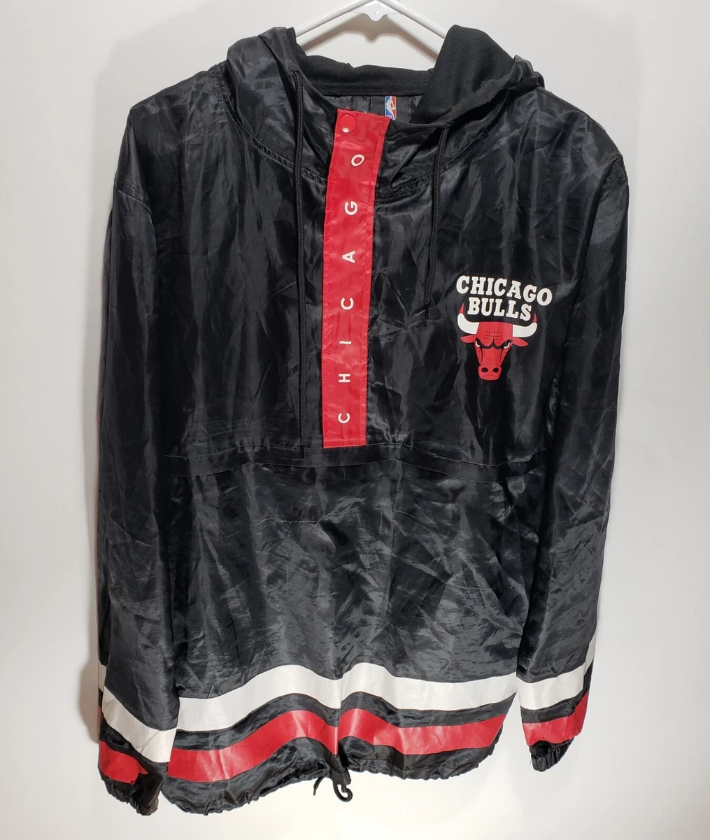 Mens Chicago Bulls NBA U Black Red 1 2 Zip Windbreaker Jacket Size