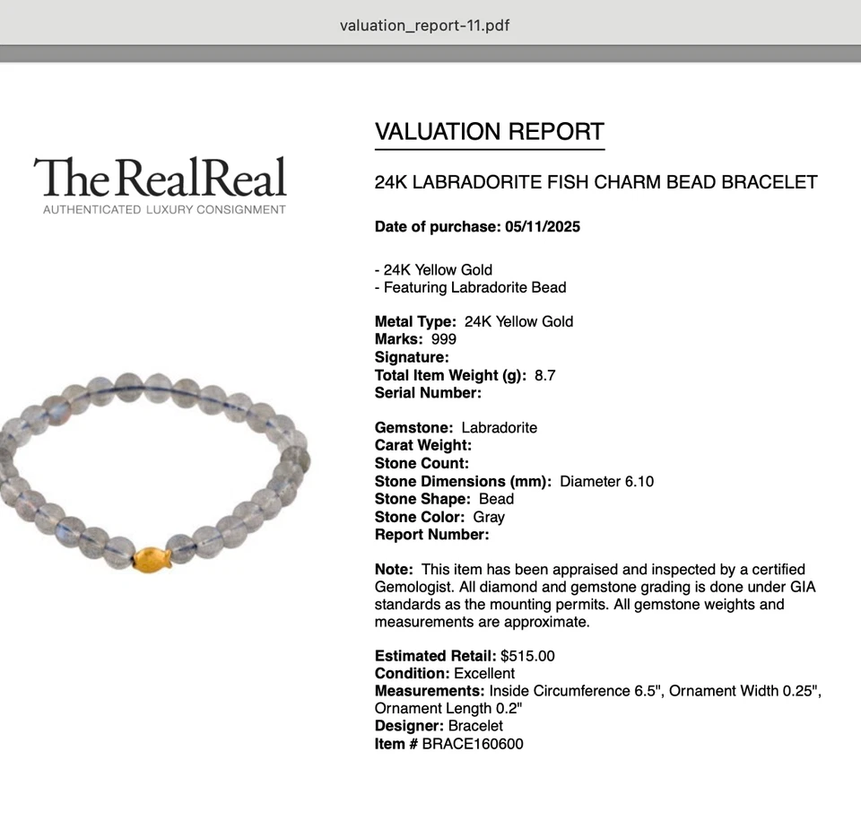 24K Gold 999 Gold Fish Charm Labradorite Bead Bracelet - Image 4 of 4