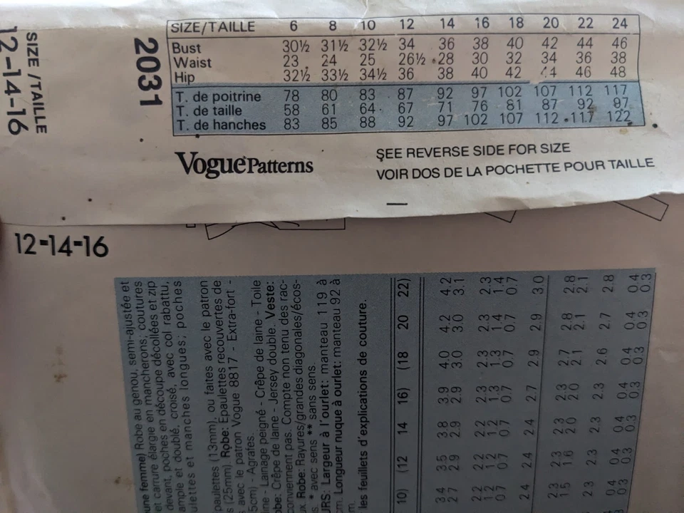 Vogue Pattern 2031 Career Geoffrey Beene Jacket & Dress Size 12 14 16 Uncut - Image 3 of 3