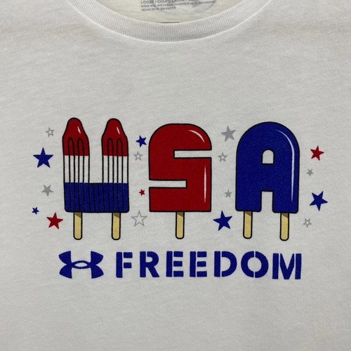 Under Armour T-Shirt Youth Girls Size L White USA Freedom Popsicle 4th of July - Picture 4 of 10