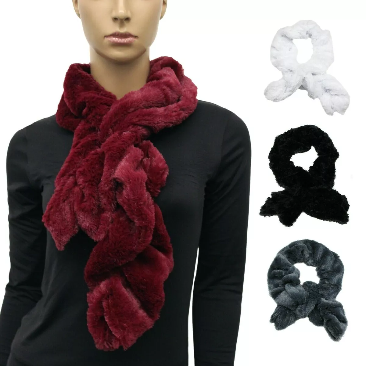 Women's Ruffle Faux Fur Pull-Through Scarf Suede Keyhole Scarf Plush Soft