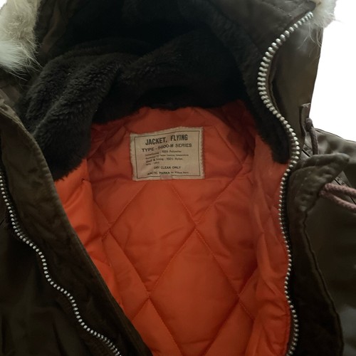 1980s Vintage Arctic Parka Olive Green Fur Trimmed Hooded Heavy Flying Jacket L - Picture 5 of 5