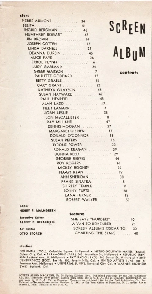 Screen Album Magazine, Spring 1944 No 26, Betty Hutton front & Merle Oberon Back - Image 2 of 3