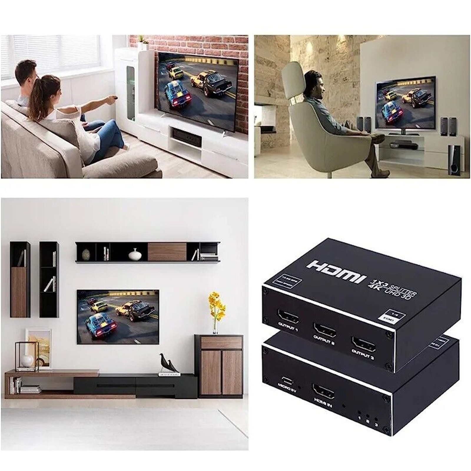 HDMI-Compatible Splitter 4K HDMI Splitter 1 In 3 Out 1x3 Adapter 4 Ports
