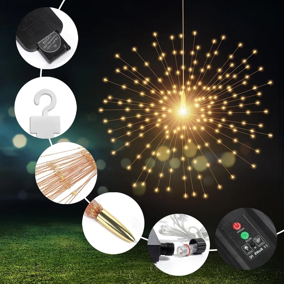 Solar Starburst Sphere Lights - 5 Pcs, Timer, Firework Light - Image 4 of 4
