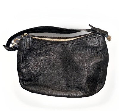 Vtg TALBOTS Black Pebbled LEATHER Zip HOBO Shoulder Bag M(Offer