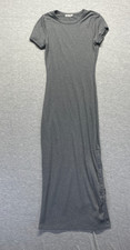 Heart & Hips Ribbed Knit Bodycon Dress Womens Small Gray Button Detail Side Slit