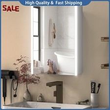 Black Bathroom Mirror Cabinet Wall Mount Storage Organizer w/ Door and Shelves