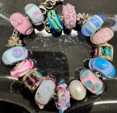 Trollbeads Sterling silver bracelet Soft Colored Pink and Blue Bracelet