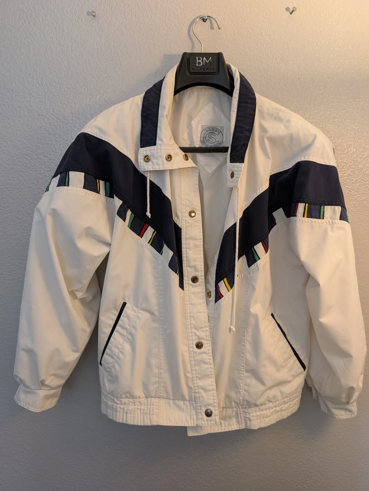 Vintage Current Seen Windbreaker Jacket M White Navy Colorblock 80s 90s Retro image 1