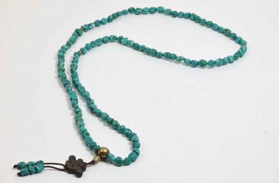 108 cuentas de oración turquesa natural de principios del siglo XX, amuleto tibetano color azul-verde Foto 4 de 4