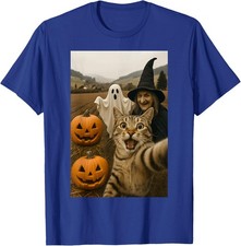 Funny Halloween Cat Selfie with Ghost Boo Witch Unisex T-Shirt