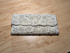 Vintage White Beaded Clutch Purse Formal Evening Wedding Handbag