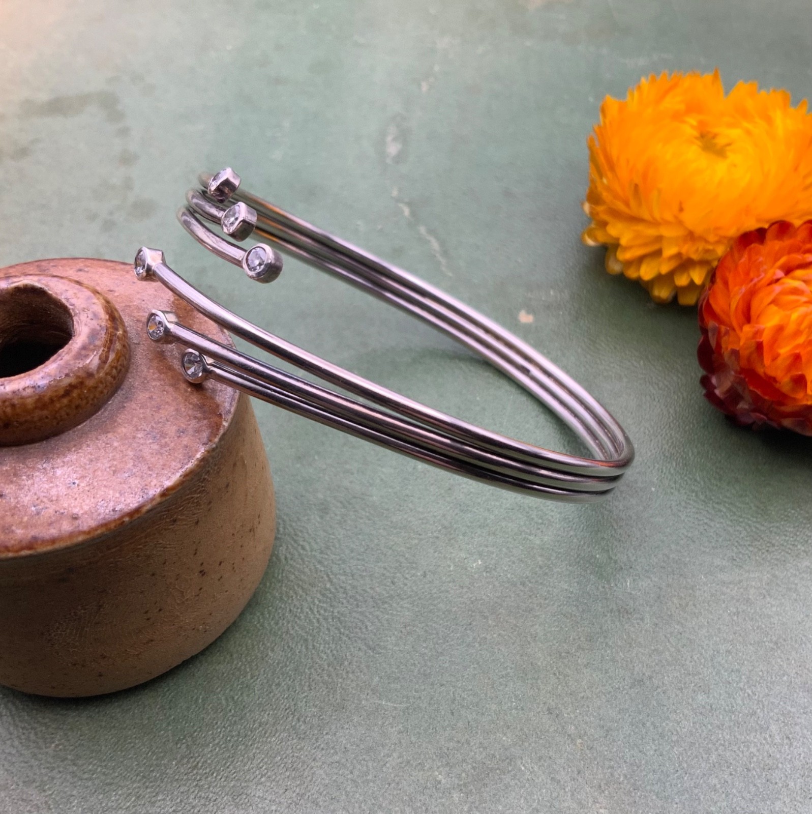 Modernist Solid Sterling Silver Bangle 925 Cubic … - image 4