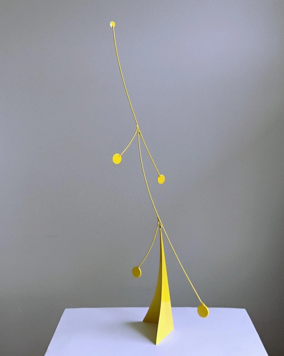 26 x 13 Yellow Kinetic Tabletop Standing Mobile Stabile Sculpture