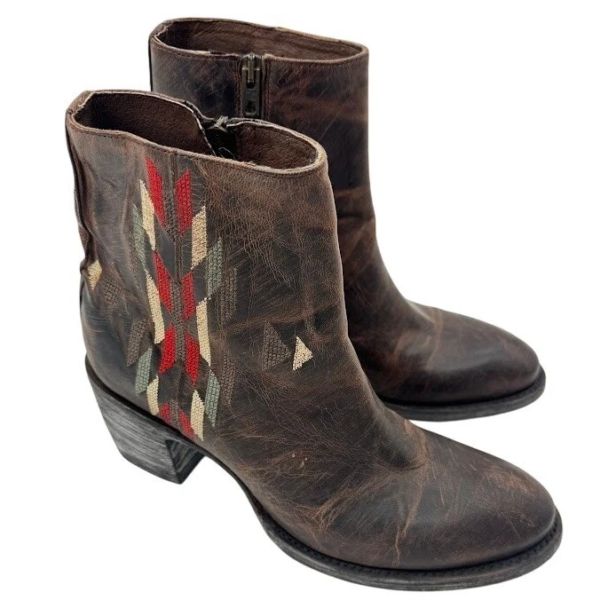 Botas femininas Old Gringo Western tamanho 7.5 marrom couro bordado tornozelo - Imagem 3 de 4