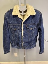 Vintage Levi's Denim Sherpa Lined Trucker Jacket Men's 40R Blue USA Made Red Tab
