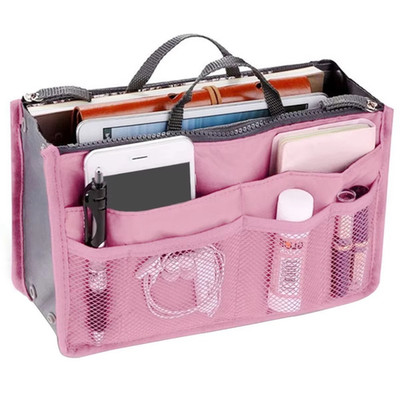 Women Cosmetic Organizer Bag Foldable Travel Makeup Insert Handbag Pink